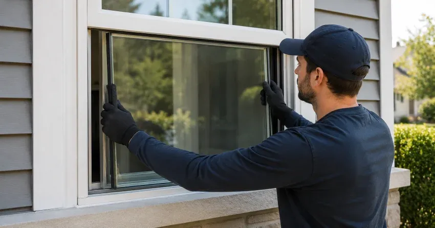 technician boarding up broken window during emergency glass repair Elder Mills, Vaughan