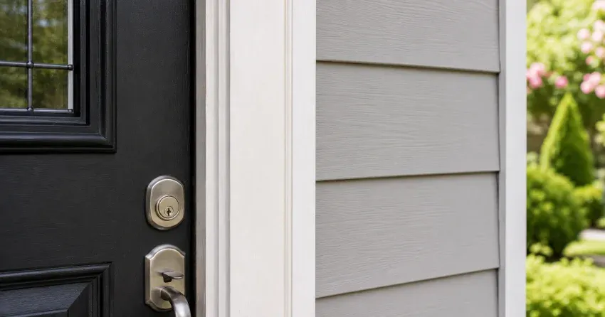 technician inspecting door jamb behind cracked casing in Pine Valley, Vaughan home
