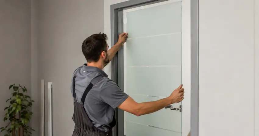 frosted glass interior door panel installation in Kleinburg, Vaughan