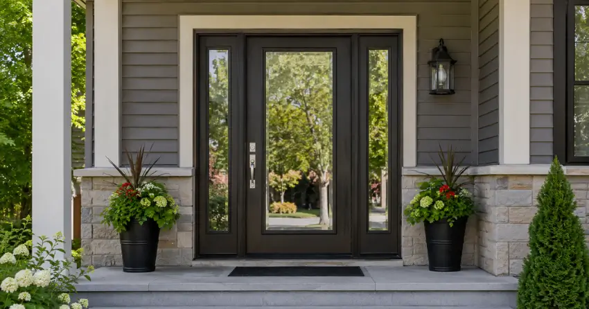 glass entry door with sidelights on a home in Maple, Vaughan
