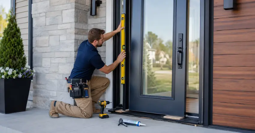 glass outside door installation with energy-efficient double-pane glazing in Maple, Vaughan
