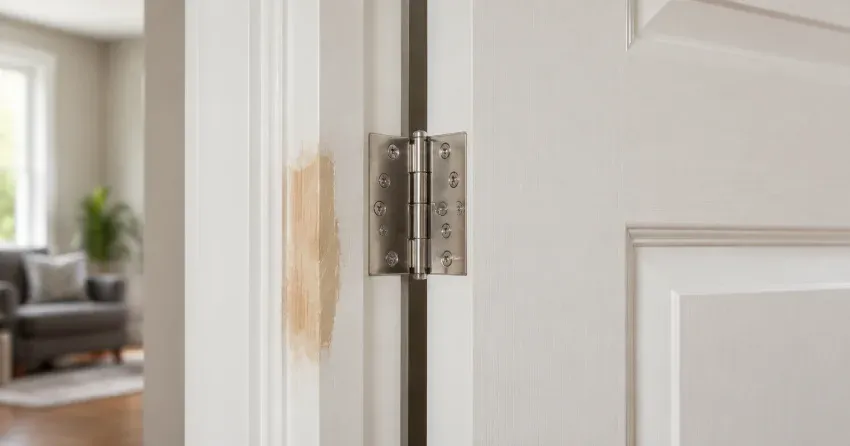 technician checking a warped door against a straightedge in Maple, Vaughan