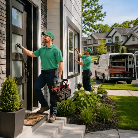Technicians carrying out door, window and glazing work at properties across the coverage area